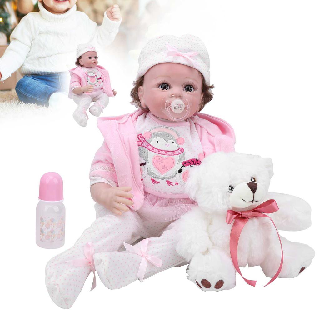 55cm Niedliche Kinder Rollenspiel Rosa Kleidung Puppe Fertige Reborn Babypuppe Lebensecht Geschenk Spielzeug