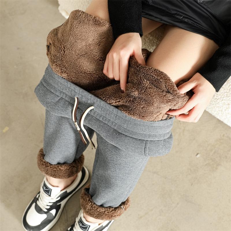 Winter Autumn Warm Women Pant Fashion High Waist Thick Loose Pants Solid Color All-Match Plush Sweatpants