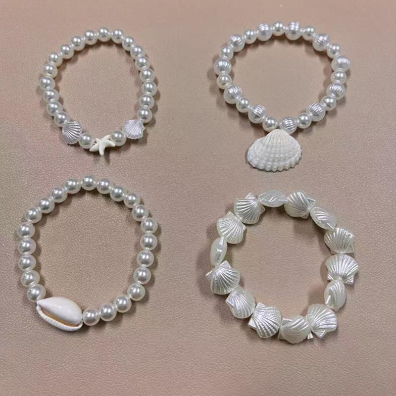 4Pcs Starfish Shell Imitation Pearl Adjustable Bracelet for Women Temperament Marine Creature Bead Bracelet Ornament Zircon белый