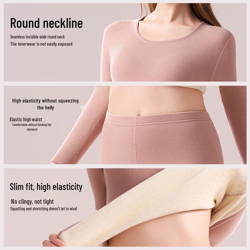 Oudifen Women's Thickened Wool Silk Thermal Underwear Set
