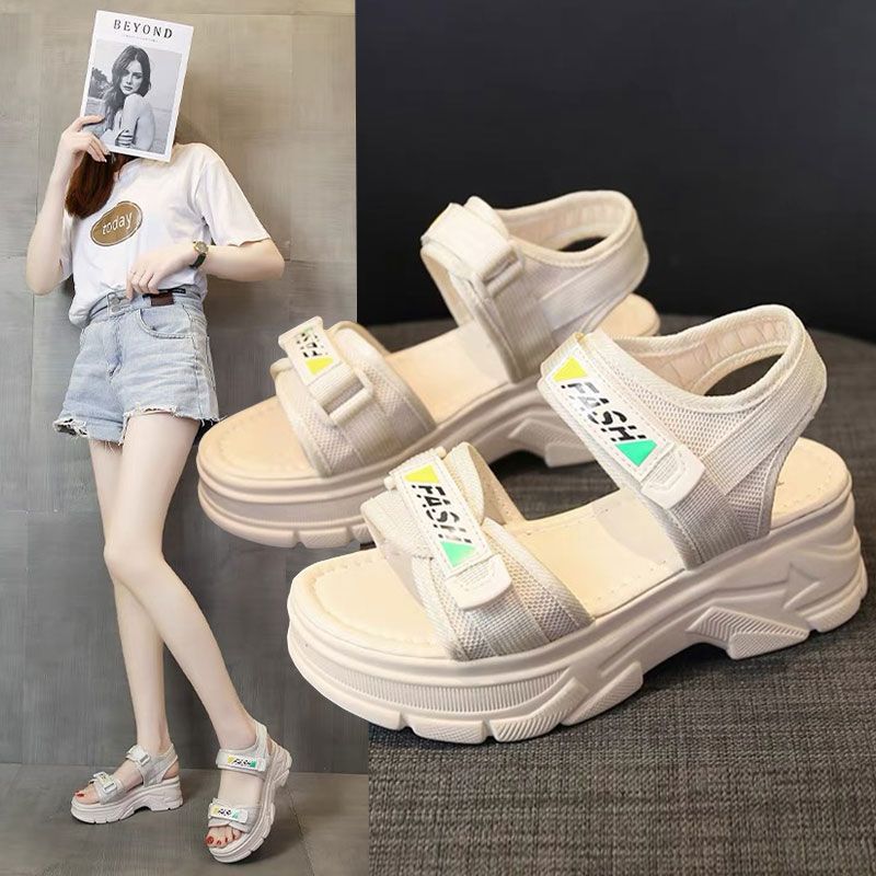 Sports sandals women's black 2025 new summer Velcro thick-soled wedge heel lightweight soft-soled casual open-toed shoes