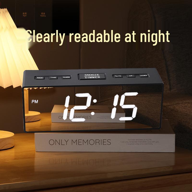 Perpetual Calendar FM Radio LED Mirror Digital Clock for Office