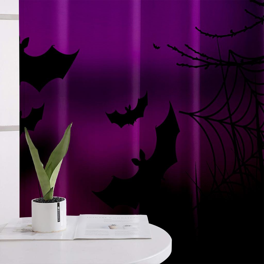 Halloween Horror Atmosphere Decorative Curtains Gothic Style Castle Pumpkin Cartoon Print Curtains Holiday Party Decorative 2PCS