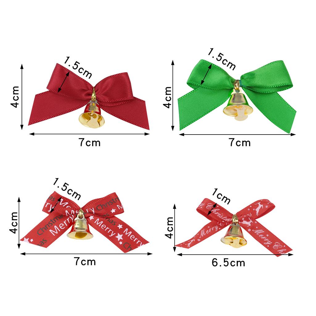 10pcs/lot Christmas Bow Exquisite Polyester Printed Bowknot With Bell For DIY Crafts Garment Ornament Christmas Tree Decoration