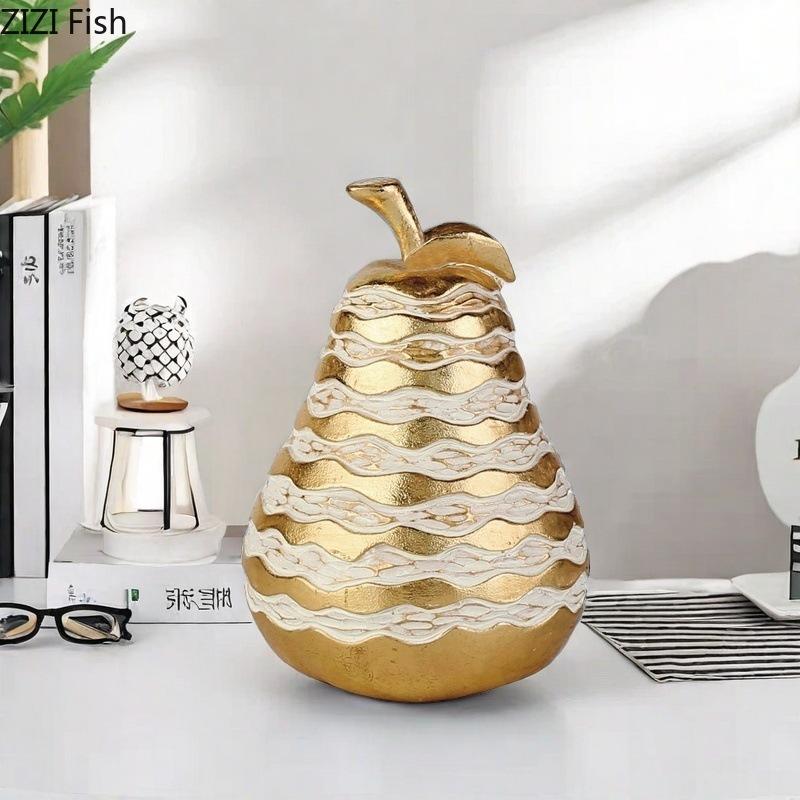 Creative Golden-plated Fruits Statue Apple/pear Ornaments Desk Decoration Resin Crafts Pineapple Sculpture Room Aesthetic Decor
