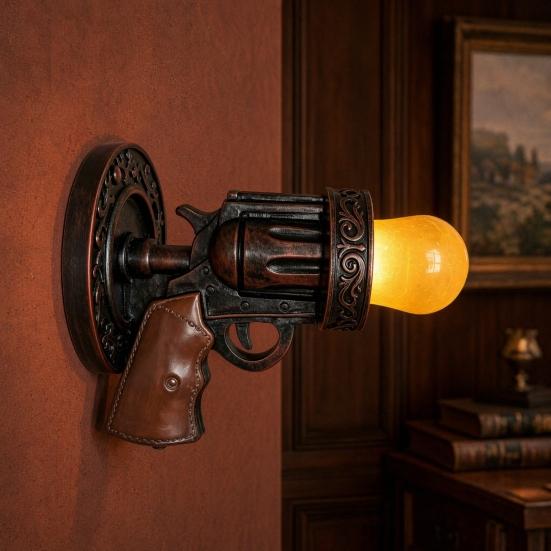 Vintage Wall Sconce Light, Resin Pistol Shaped Statue Night Light, Decorative Indoor Wall Mount Lamp for Bedroom Bedside Living Room Hallway,