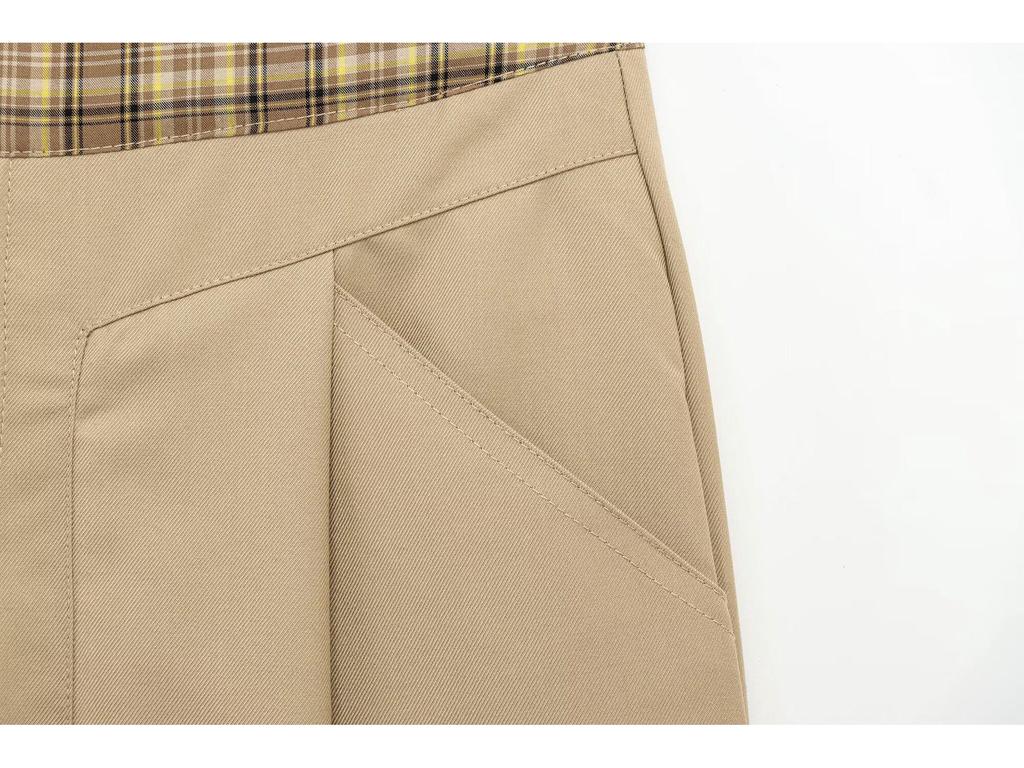 2025 Spring Women's Retro Plaid Patchwork Wide-Leg Pants