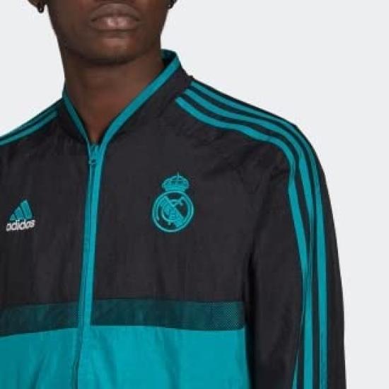 adidas Real Madrid Woven Training Size S BQ057 Mesh-Lined Jacket, (162-168cm), Black/Blast Emerald,