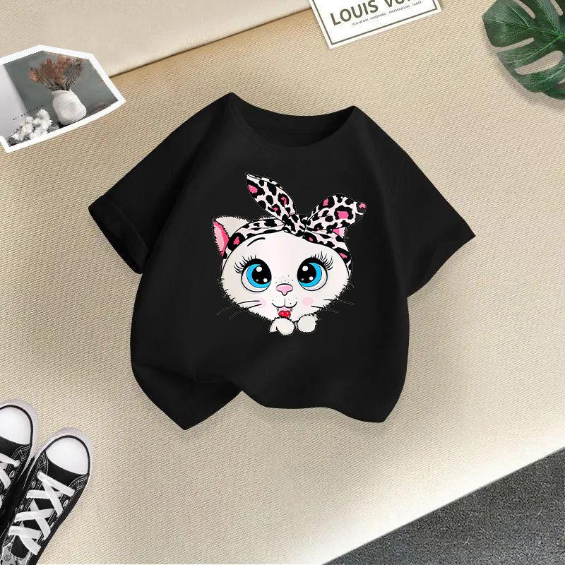 Girl T Shirt Kids 100% Cotton Clothes Tshirt Tops Tee Boys Tee 2-13Y Children Cat Printed T-shirt