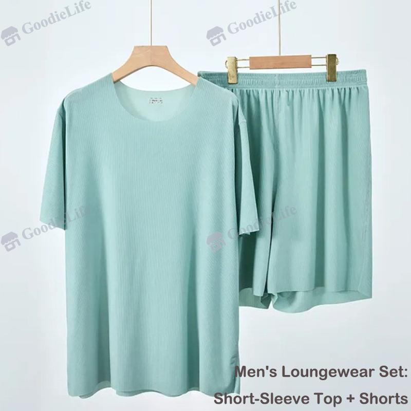 Couple Ice Silk Pajamas Set Summer Women Round Neck Short Sleeve Long Pants Men Shorts Seamless Homewear