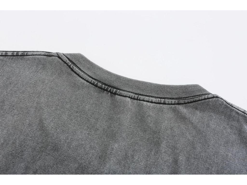 [230g Washed Oversized Distressed Drop Shoulder T-shirt] Cross-Border Trendy European & American Print.