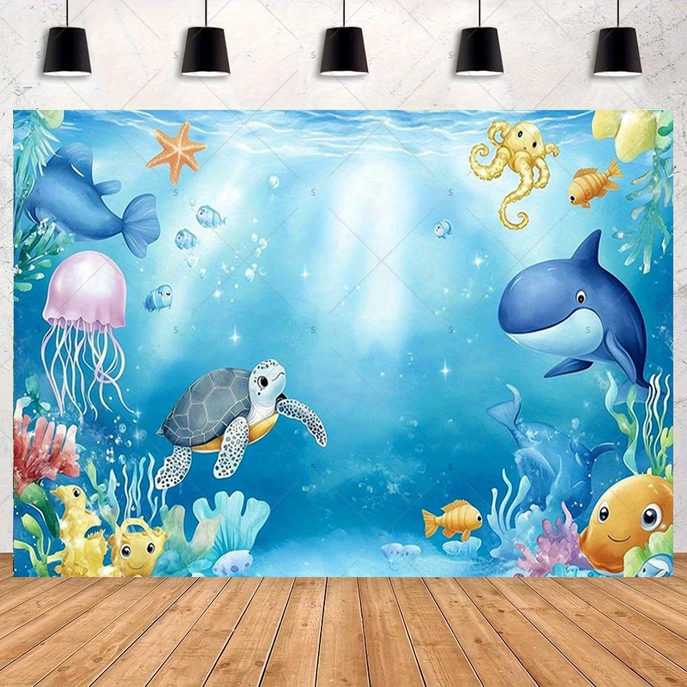 Underwater World Background Decor, Sea Background Banner, Seashell Decorations, Dolphins, Turtles, Underwater Photography Props3425