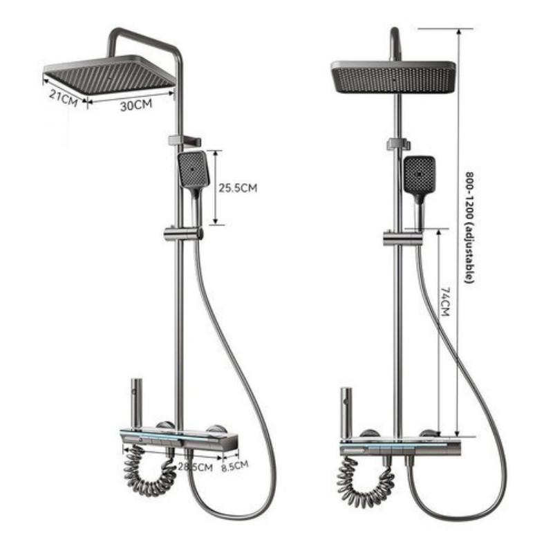 4-in-1 Edelstahl Klaviertastatur Duschset Intelligente Temperaturregelung Duschsystem Haushalts Badezimmer Duschset
