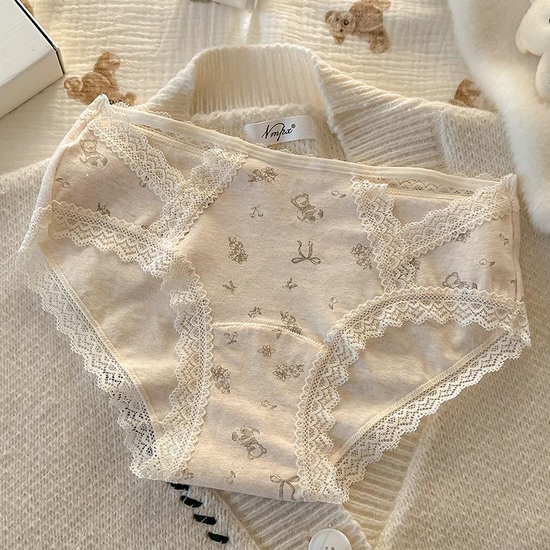 Women S Lace Trim Cotton Underwear Antibacterial Pure Cotton Mid Waist Ladies Panties