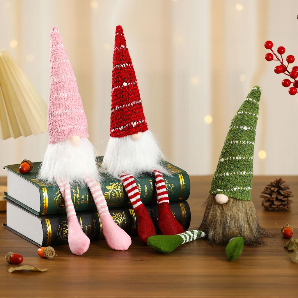 Christmas Sitting Figure Adornment Small Gift Striped Knitted Hat Rudolph Long Legs Doll Home Decor