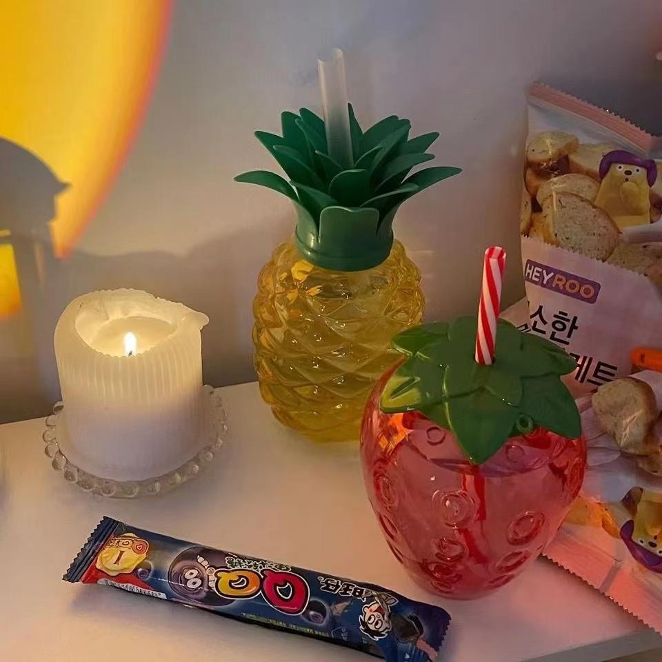 Cute Pineapple Shaped Juice Cup – Straw Tumbler for Milk Tea, Fruit Tea, Water, Portable Student Drinkware for School & Travel