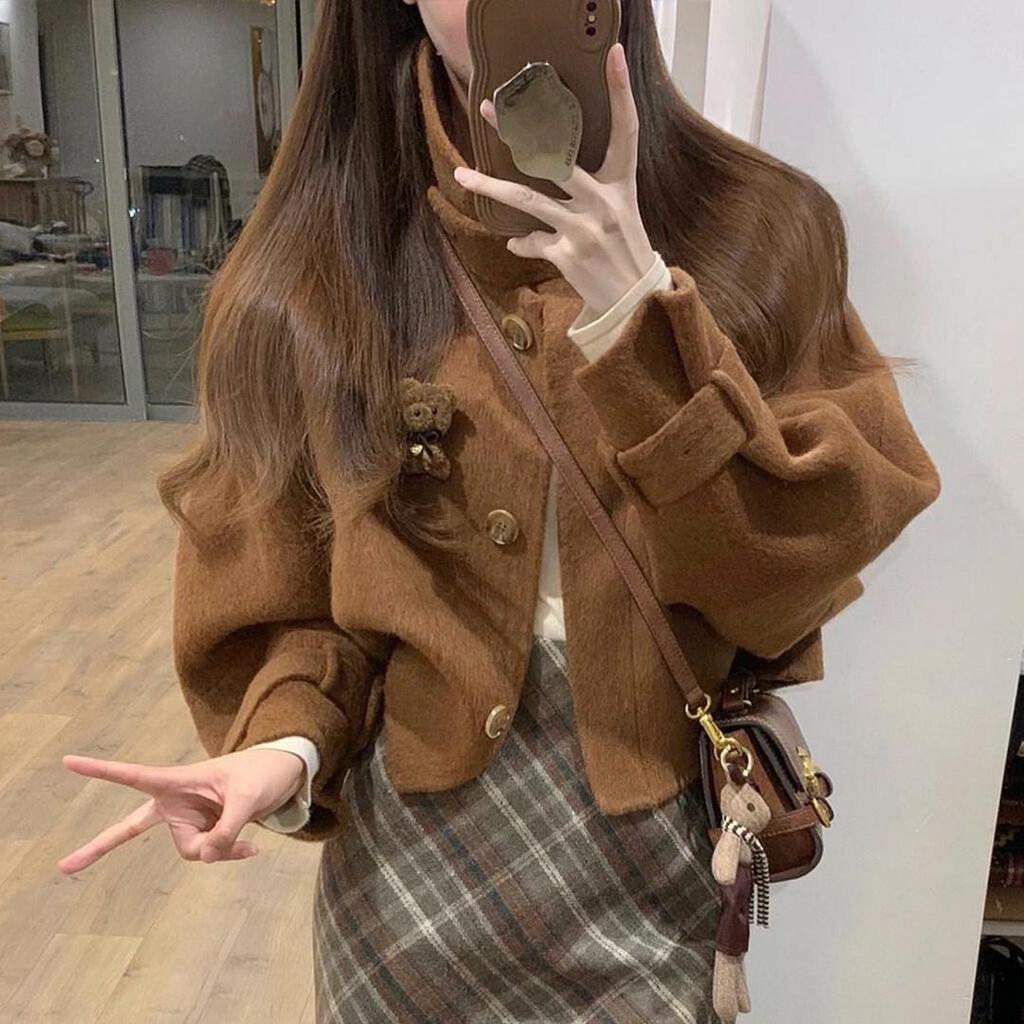 Women's Brown Double-Sided Wool Coat - Autumn 2025 Korean High-End Niche Design