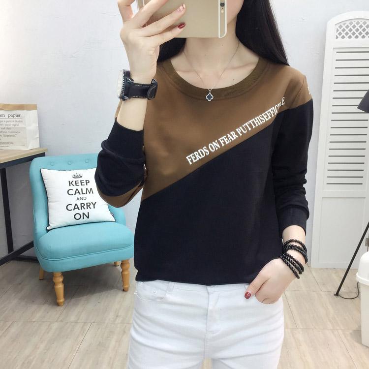Simple Color Stitching T-shirt Slim Fashion Letter Printing Thin Sweater Spring Korean Women's Sweatshirt