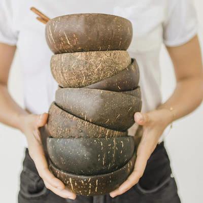 Coconut Bowl Set Natural Handmade Coconut Shell Tableware Wood Spoon Dessert Fruit Salad Mixing Rice Ramen Wooden Bamboo Bowl