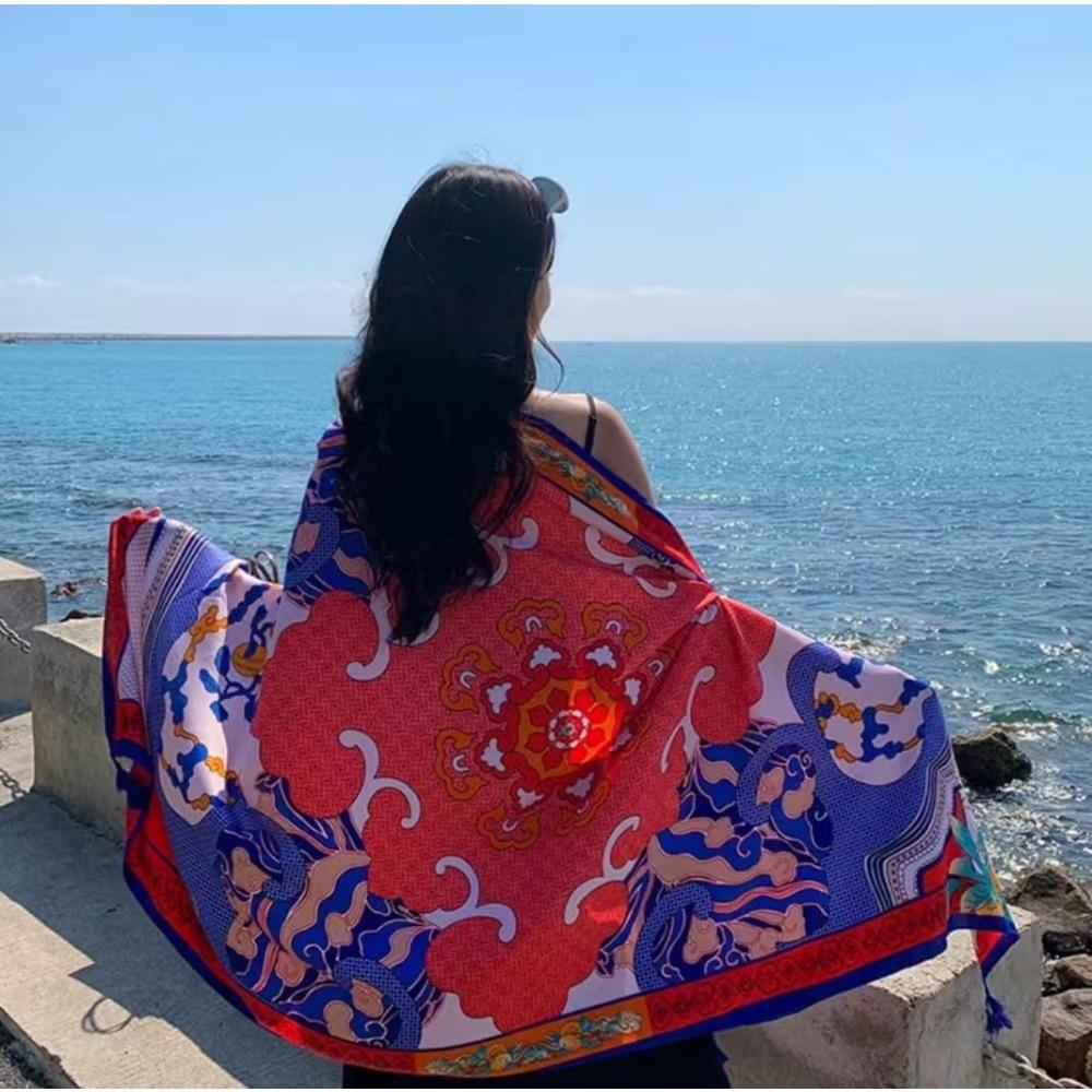 Chaka Salt Lake Great Northwest Tourism Ethnic Style Scarf Silk Scarf Women'S Summer Seaside Beach Shawl Sunscreen Thin