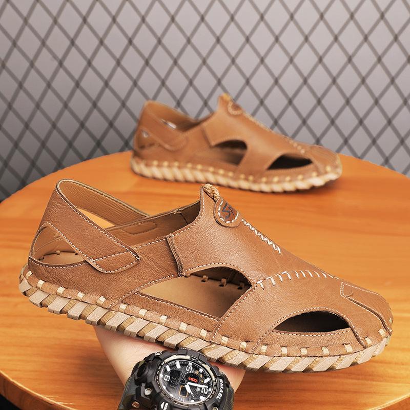 Summer New Sewn Sandals Wearing Breathable Hollow Out Toe Shoes for Men Breathable Two Wear Beach Shoes