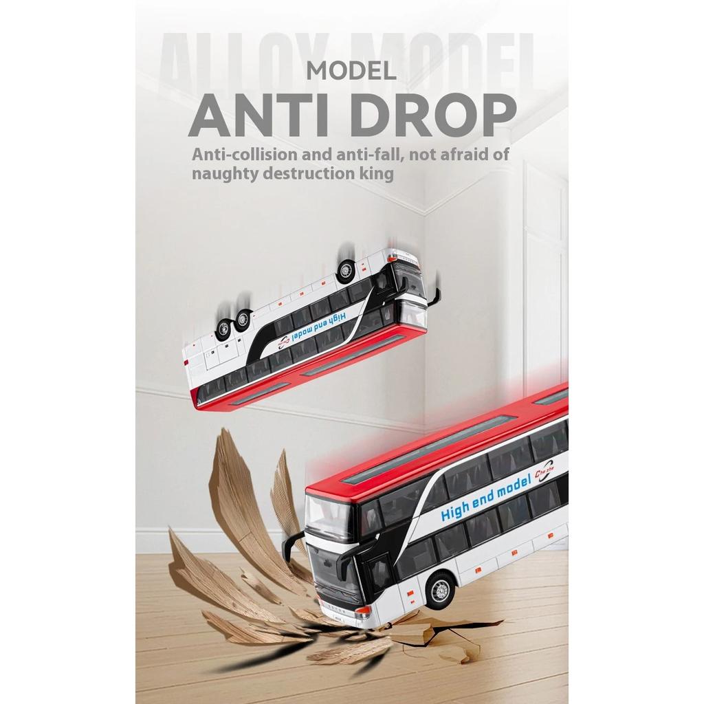 1/30 Business Long Distance Double Decker Bus Alloy Die Cast Metal Model Bus Children's Educational Simulation Toy Holiday Gifts