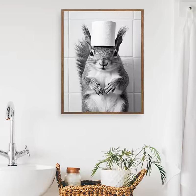 Black and White Cute Animal and Toilet Paper Poster Cat Hedgehog Sloth Canvas Painting Wall Art Bathroom Living Room Home Decor