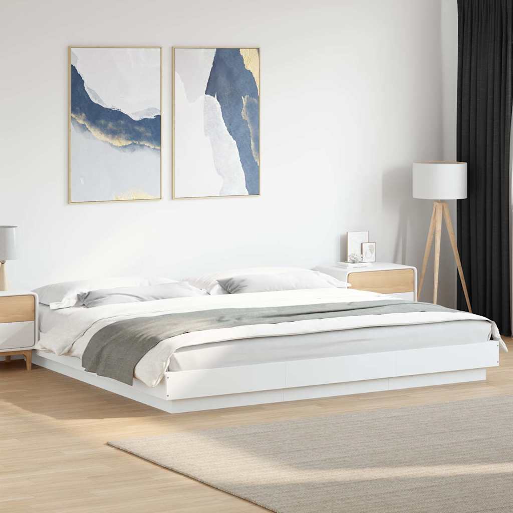 LED Bed Frame White 180 x 200 cm Engineered Wood