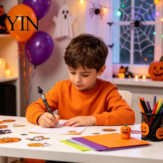 Holiday Gift Ideas 8PCS Halloween Beadable Pens, DIY Ballpoint Pens with Ghost Pendants And Acrylic Beads, Creative Stationery for Office School