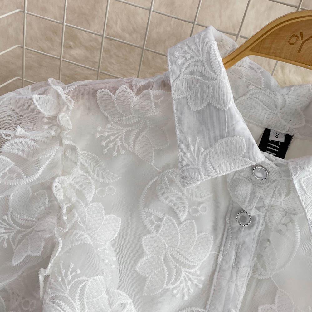 Summer Retro Embroidered Puff Sleeve A-line White Dress