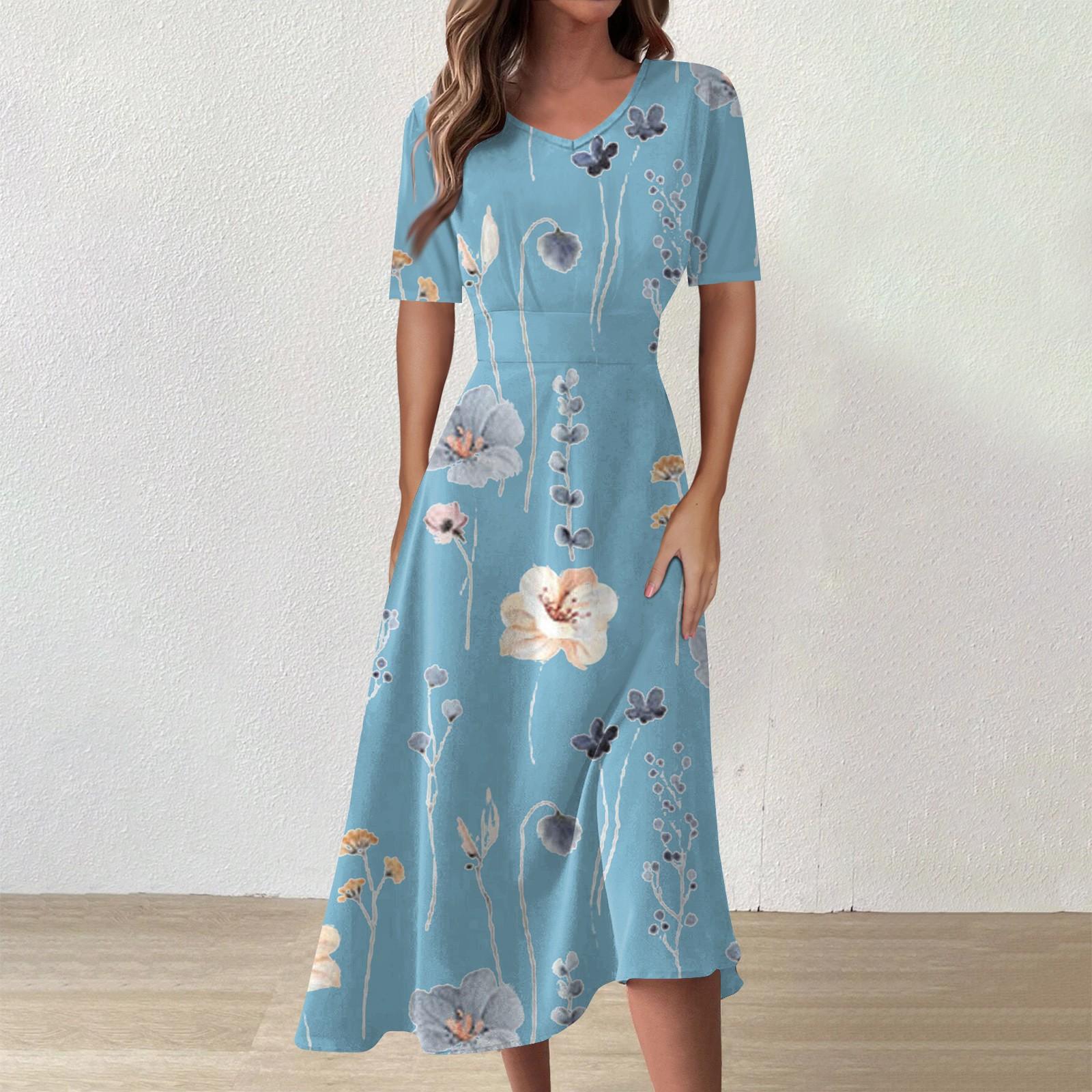 

Женское повседневное модное длинное свободное платье с v-образным вырезом и коротким рукавом на талии с цветочным принтом XXL