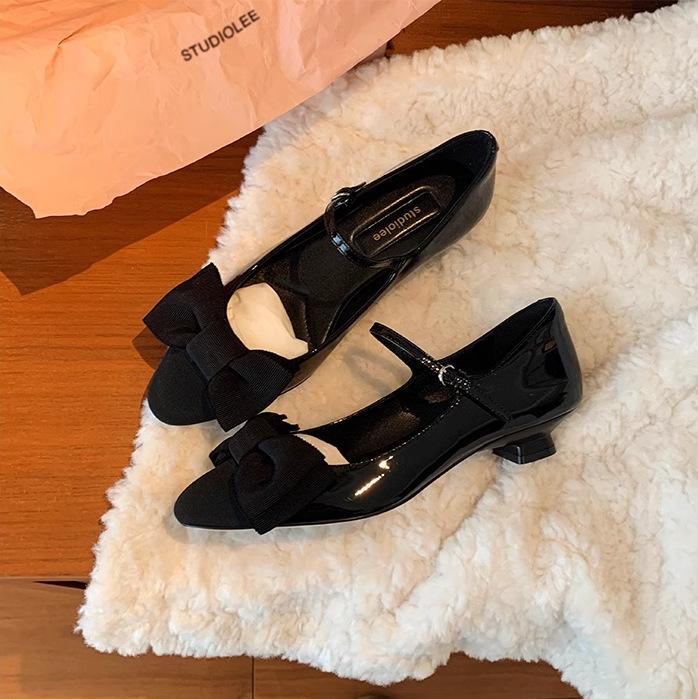 

[Grape mother of the same style] Miss min~ Imported velvet bow kitten and Mary Jane single shoes women commute 40