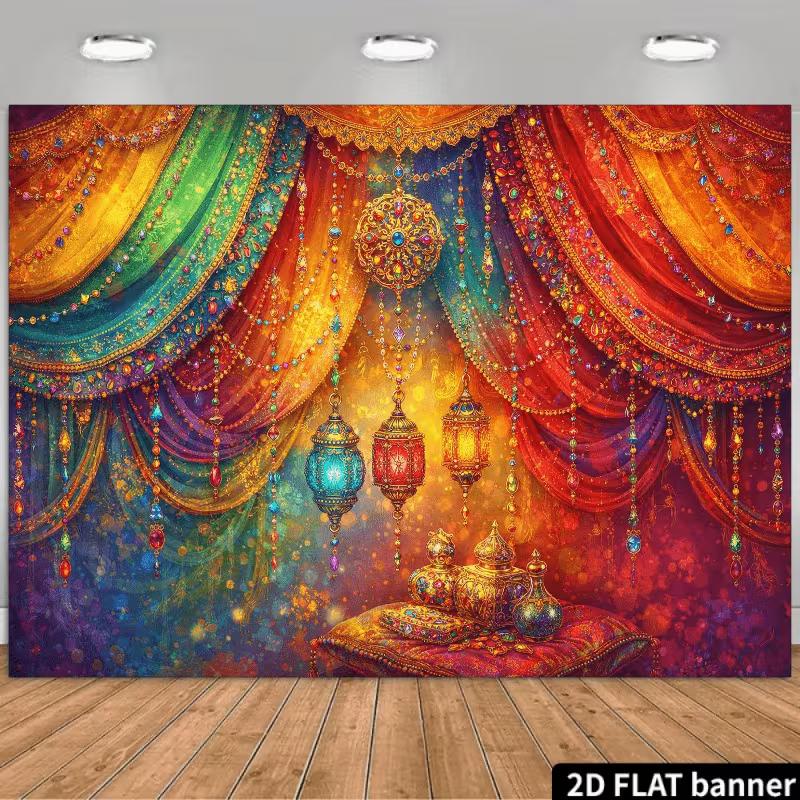 

2D Opulent Indian Bohemian Backdrop for Exotic & Colorful Themed Events 47.2x31.5inch/120*80cm