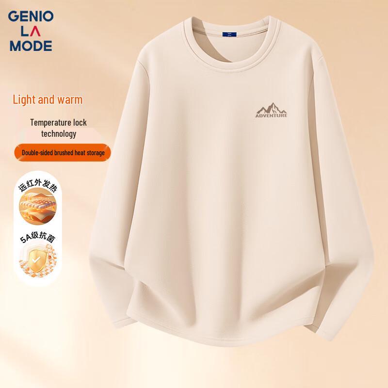 GENIOLAMODE Men's Fleece-Lined Round Neck Long Sleeve T-Shirt