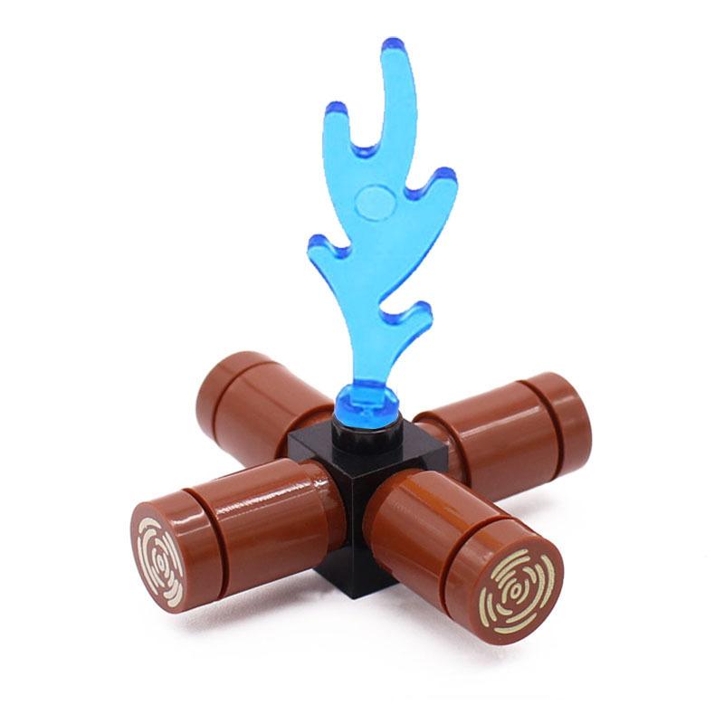 MOC Building Blocks Bonfire Flame Medieval Wine Bottle Accessories Set Candlestick Model Mini Brick Compatible Toy Gift DIY X019
