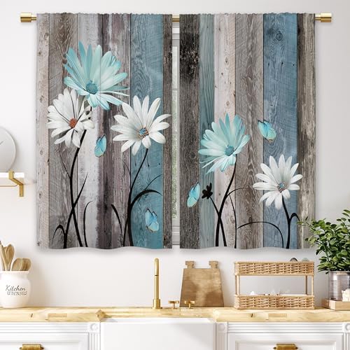 Turquoise garden daisy kitchen curtain double small curtain Green