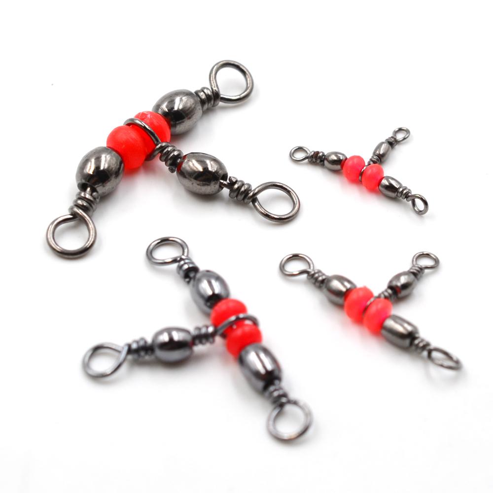 MNFT 20 Stück 11 Größen 3-Wege T-Drehgelenk Barrel Swivel Verbinder Rote Perlen Triple Swivel Kreuzleine Angelzubehör Angelzubehör