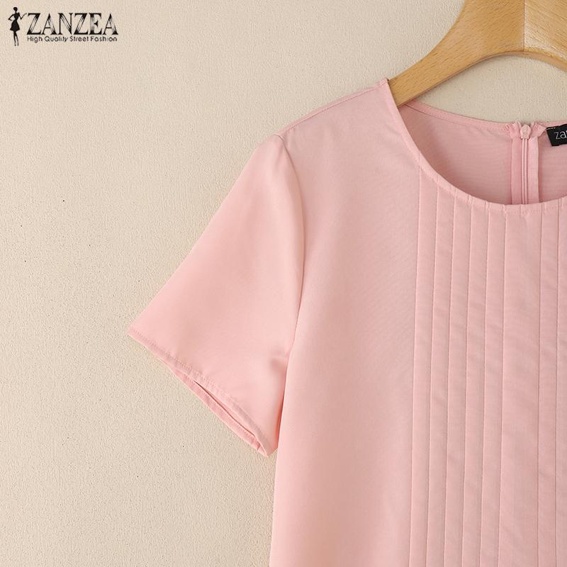 ZANZEA Dame Sommer Hverdagskjole Rund Hals Korte Ermer