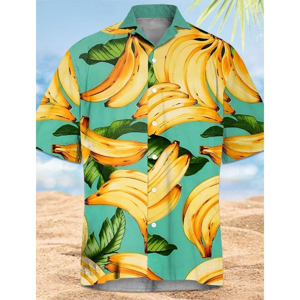 Pineapple Tropical Men's Shirt Summer Aloha Shirt Casual Holiday Summer Spring Turndown Short Sleeve Stretch Fabric Shirt