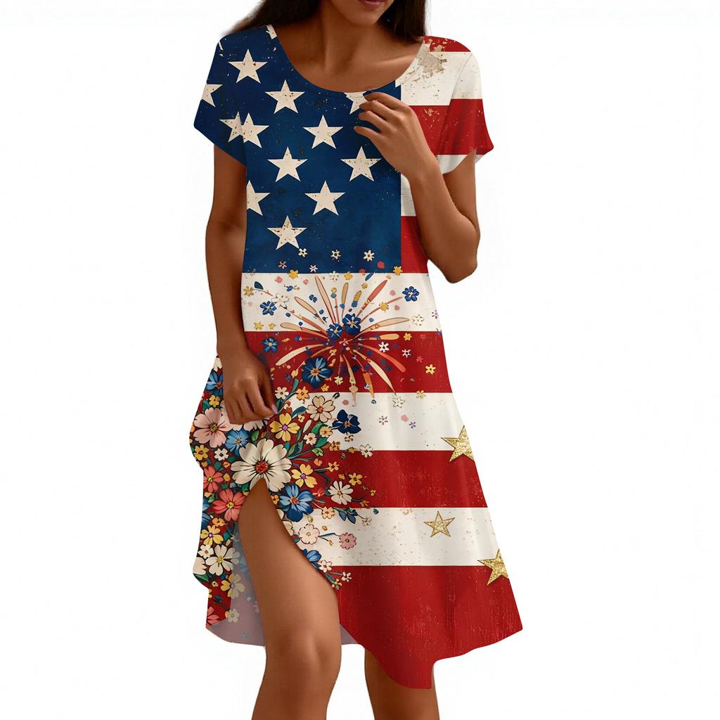 Women's Fashionable Casual Independence Day Print Dress