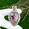 Sterling Silver Rhodonite Gemstone Honey Topaz Trendy Wife Bezel Pendant Jewelry