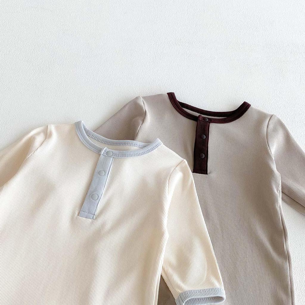 Baby Boy Autumn Rib Knit Long Sleeve Romper - Solid Color Newborn Onesie