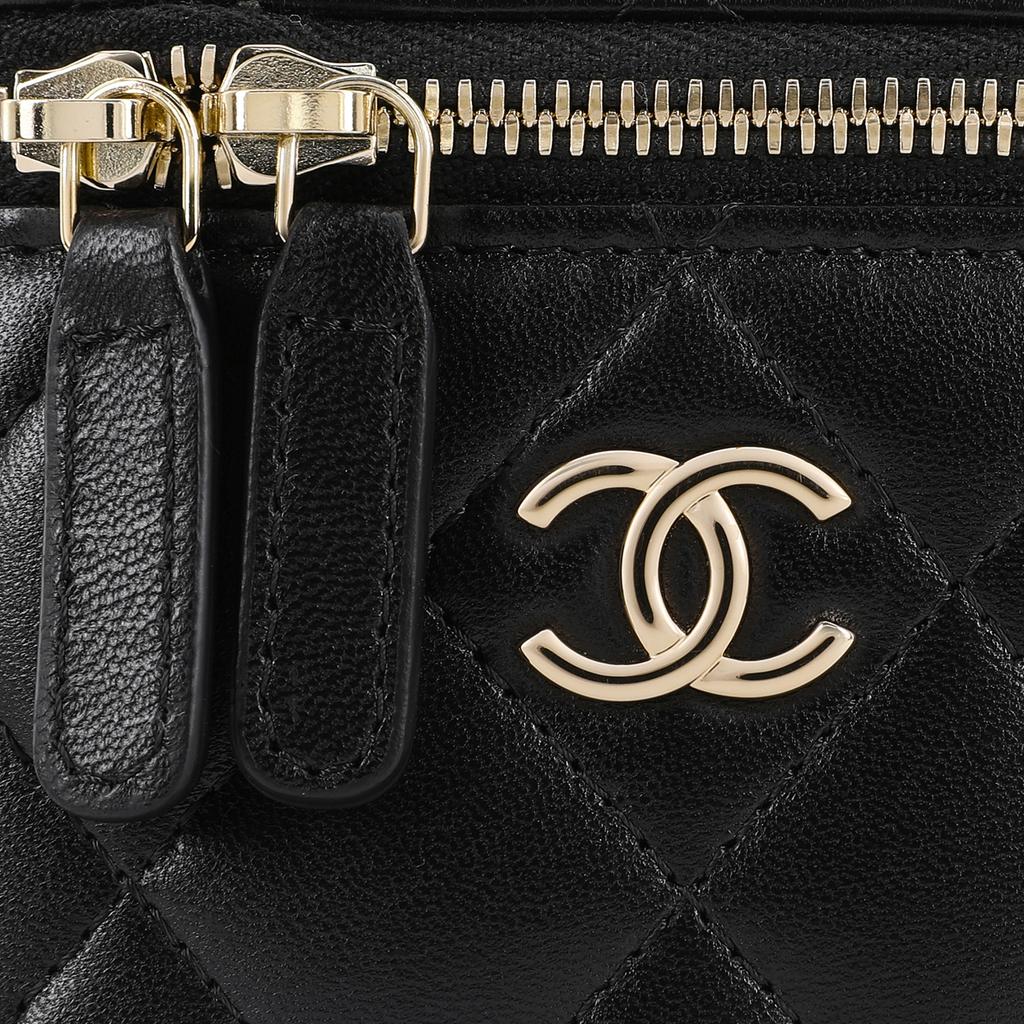Chanel 21K Black Quilted Sheepskin Shiny Light Gold Buckle Zipper Box Shoulder Crossbody Women Bag