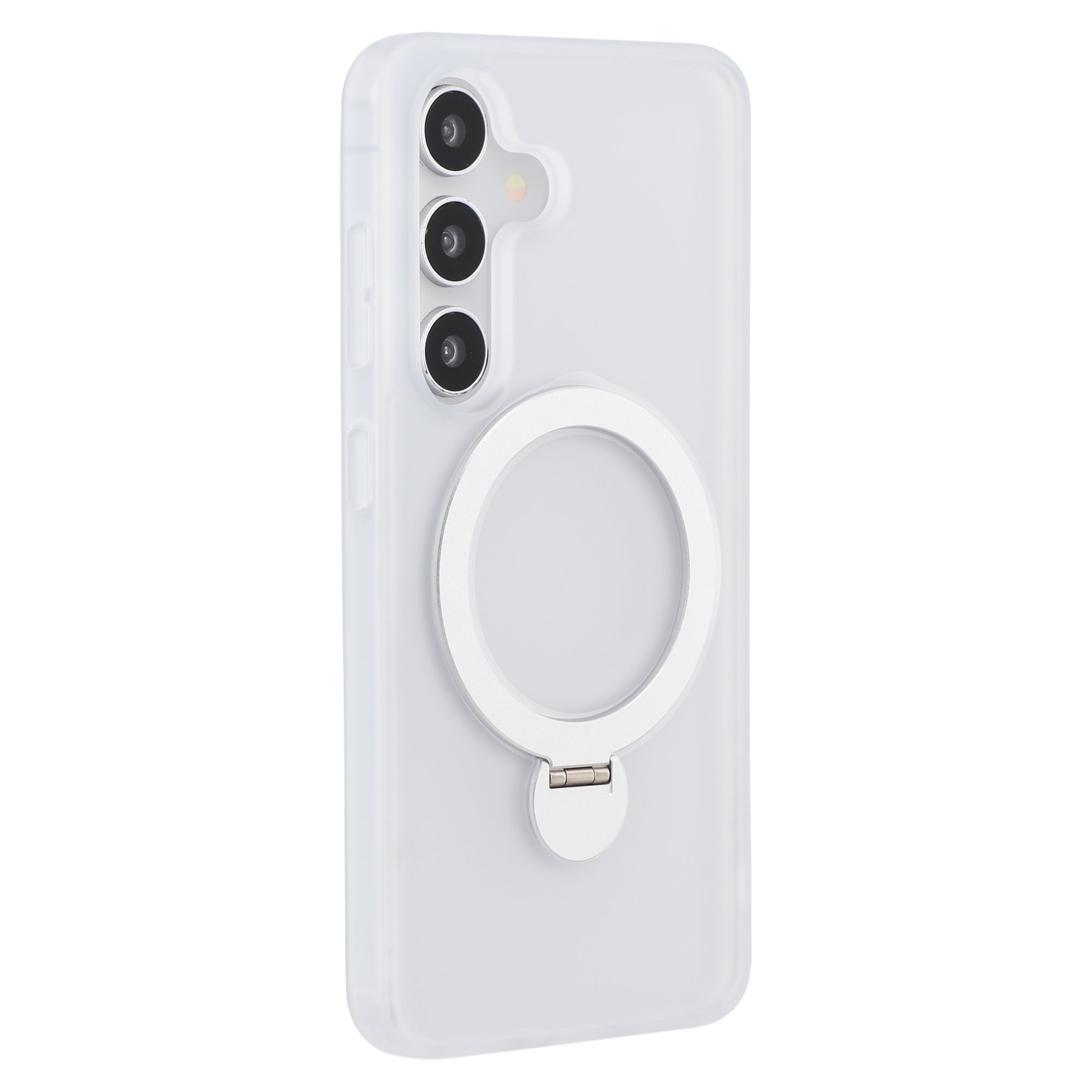 

For Samsung Galaxy S25 Case Compatible with MagSafe Rotary Ring Kickstand TPU+PC Phone Cover White