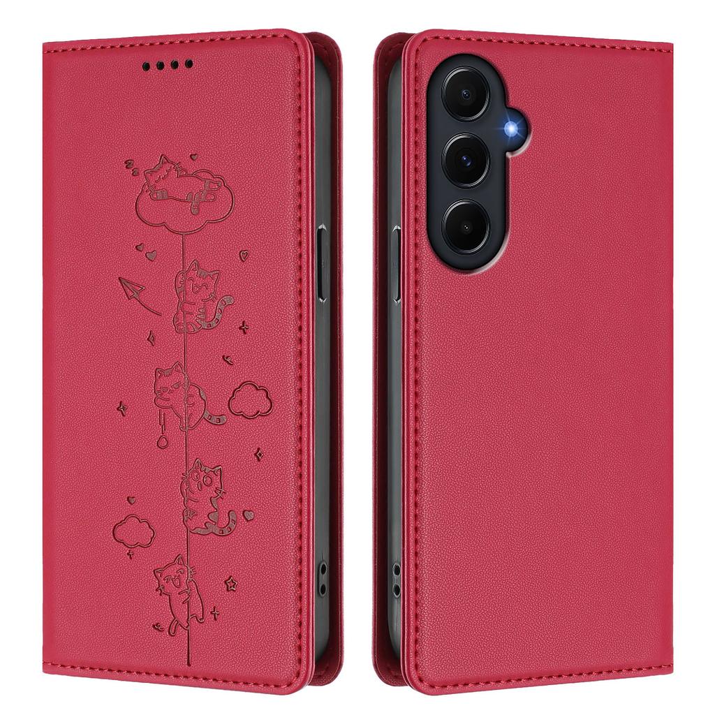 For Samsung Galaxy A55 5G Case RFID Blocking Wallet Stand Imprinted Cat Pattern Leather Phone Cover