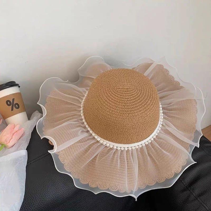 Lace Bow Big Brim Straw Hat Seaside Beach Sunscreen Hat Ladies Pretty Sun Hat