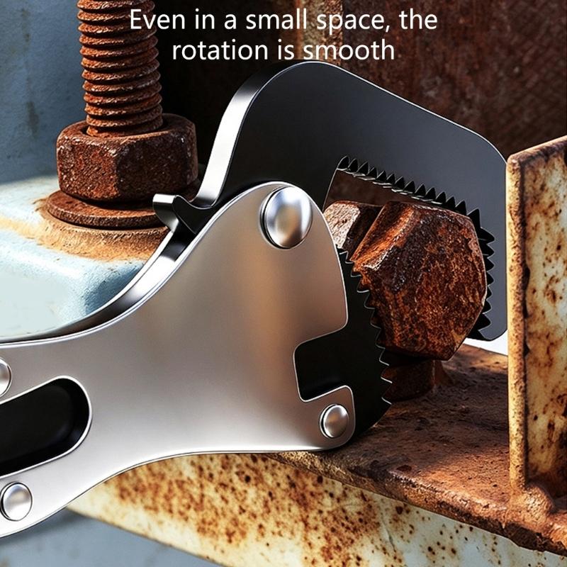 Multipurpose Hand Tool with Adjustable Serrated Jaw, Two Screwdriver Inserts, and 13 cm Short Spanner Body for Household Repairs and Installation