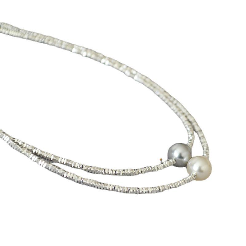 Korean Style Sparkling Irregular Silver Beaded Clavicle Necklace for Women