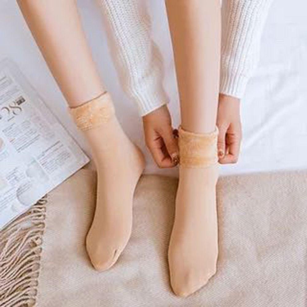 Thickened Autumn Breathable Solid Color Female Hosiery Plush Socks Middle Tube Socks Floor Socks