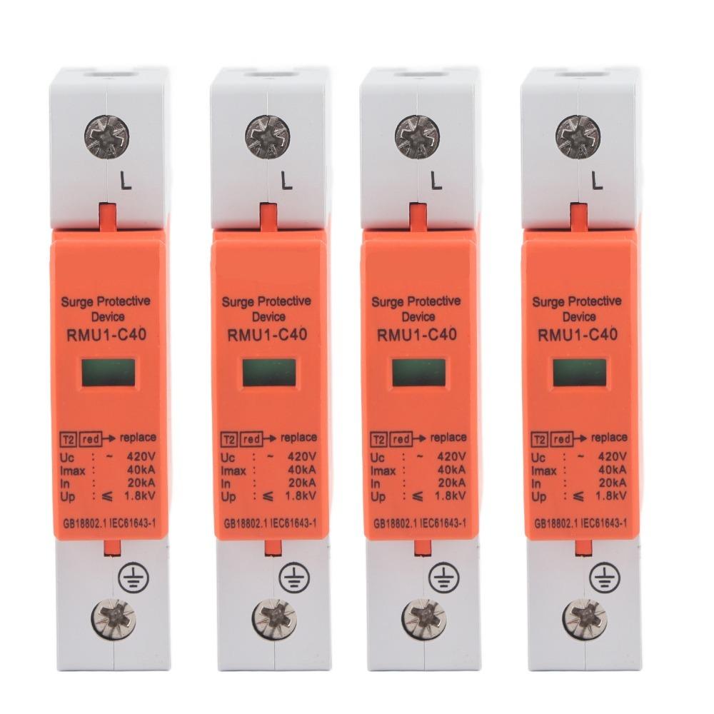 4PCS 1P Protective Device 420V DIN Rail Mounting House Arrester RMU1-C20/40 Lightning Protection Power System
